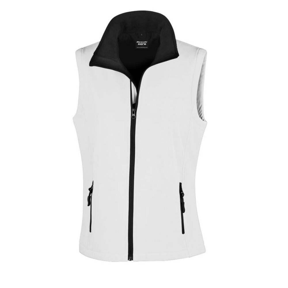 Result Core Womens/Ladies Printable Softshell Bodywarmer / White / Black